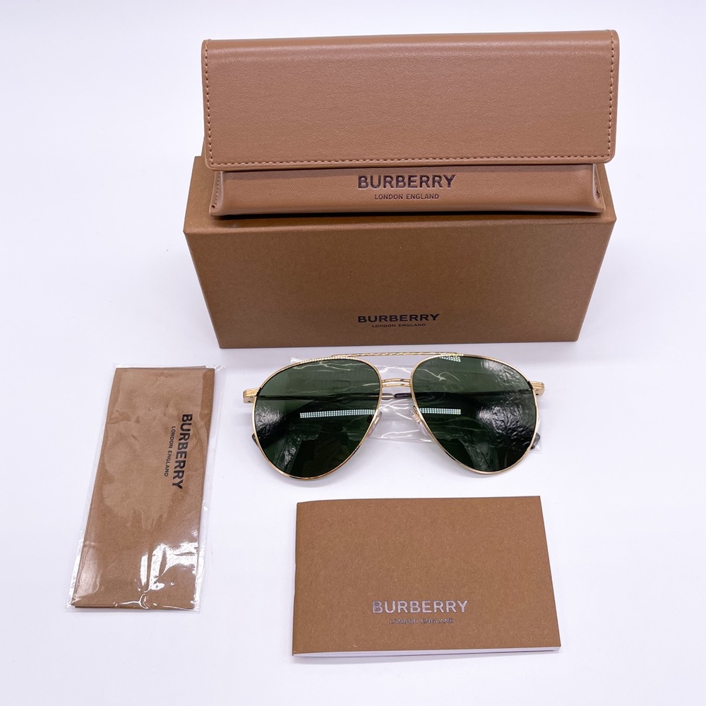 NEW BURBERRY BE3108 1017/71 AVIATOR SUNGLASSES BURBERRY B 3108 GREEN GOLD - Picture 15 of 15
